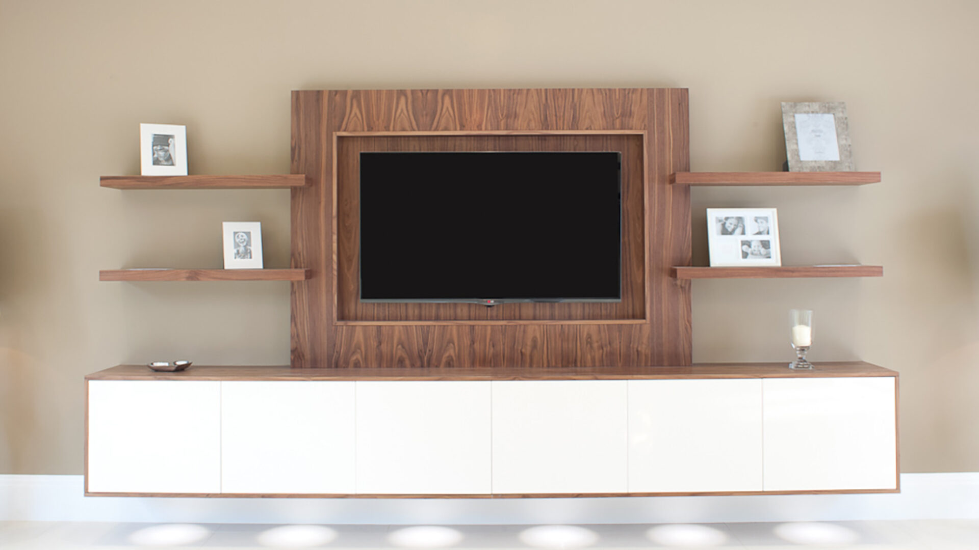 Wallnut woodgrain and white TV Wall hungUnit